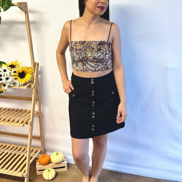 Black Denim Skirt with Button Detail - Picture 4 of 6